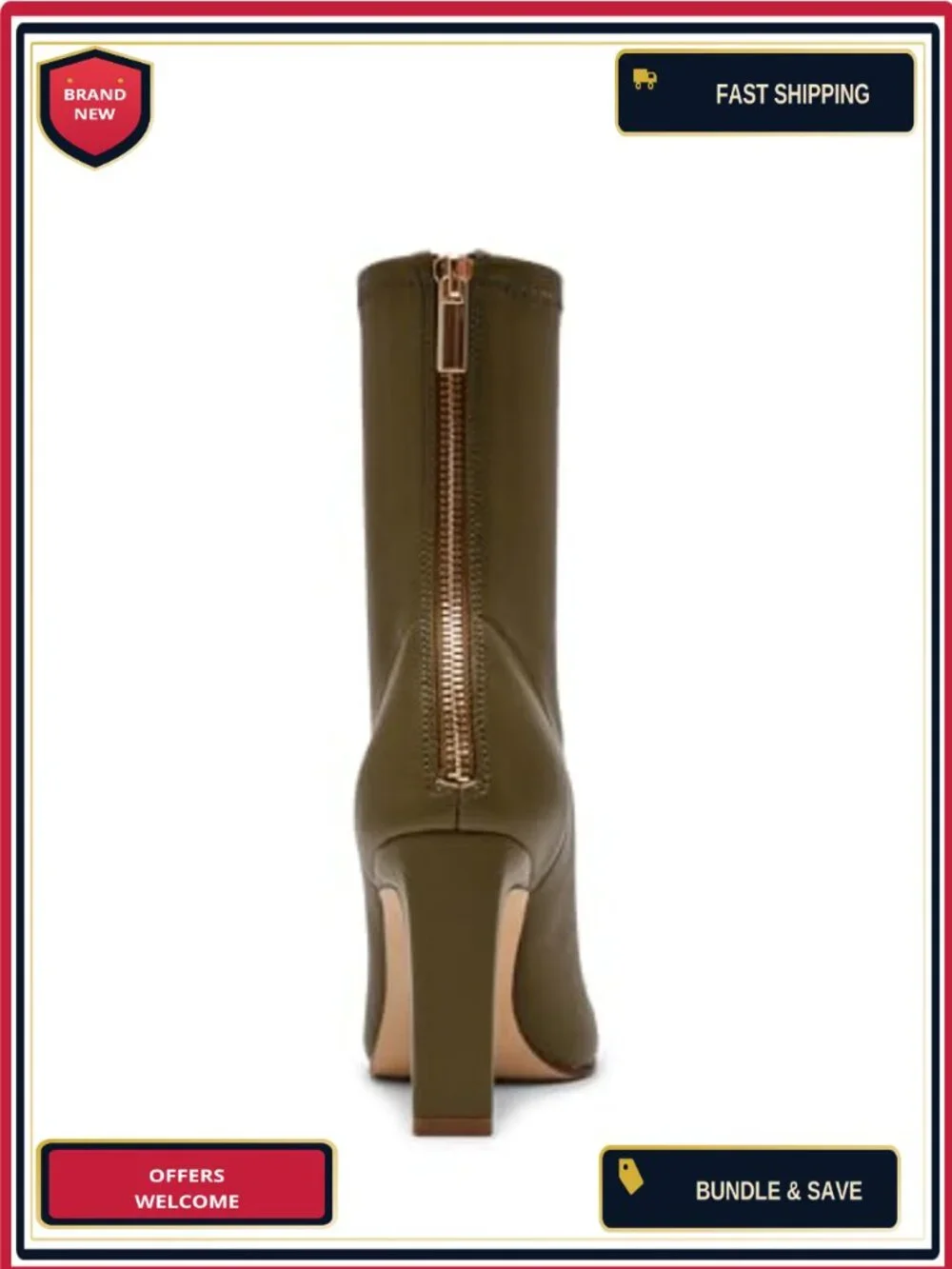 Mid Calf Boot Zip Block Heel PU
